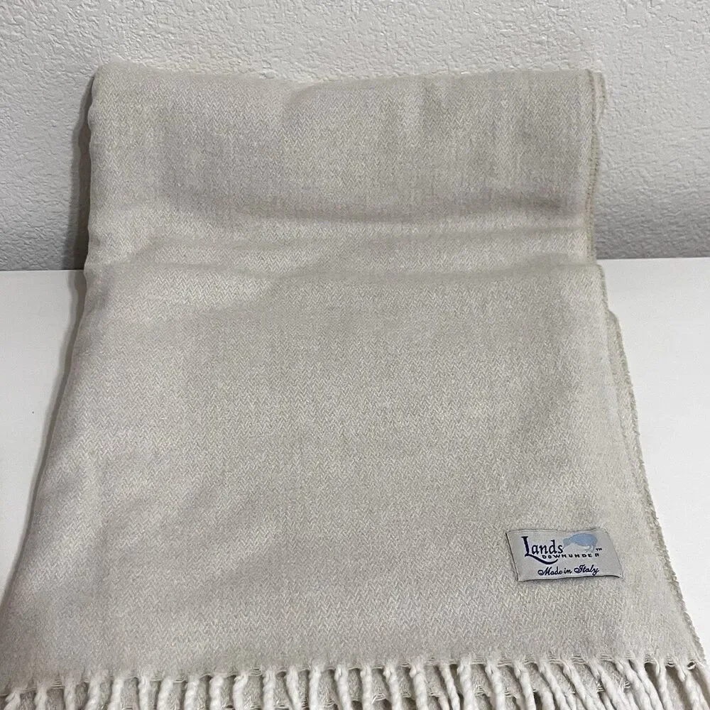 Lands Downunder Italian Herringbone Fringed Cream Throw Blanket Soft Italy